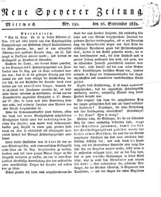 Neue Speyerer Zeitung Mittwoch 26. September 1832