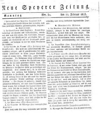 Neue Speyerer Zeitung Sonntag 10. Februar 1833