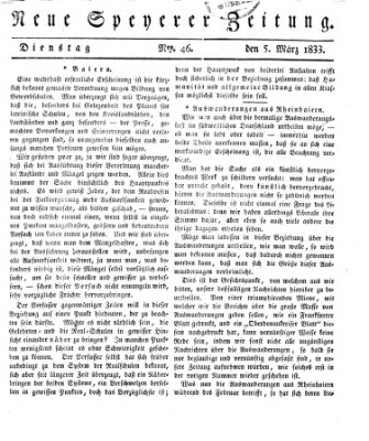 Neue Speyerer Zeitung Dienstag 5. März 1833