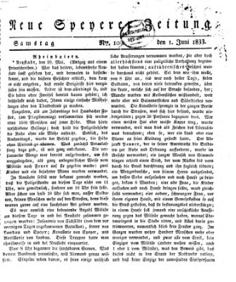 Neue Speyerer Zeitung Samstag 1. Juni 1833