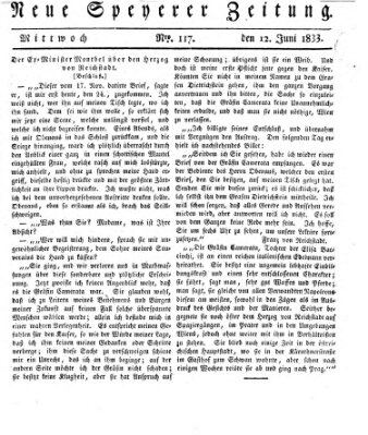 Neue Speyerer Zeitung Mittwoch 12. Juni 1833