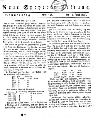 Neue Speyerer Zeitung Donnerstag 11. Juli 1833