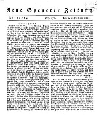 Neue Speyerer Zeitung Dienstag 3. September 1833