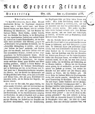 Neue Speyerer Zeitung Donnerstag 19. September 1833