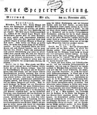 Neue Speyerer Zeitung Mittwoch 20. November 1833