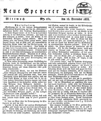 Neue Speyerer Zeitung Mittwoch 18. Dezember 1833