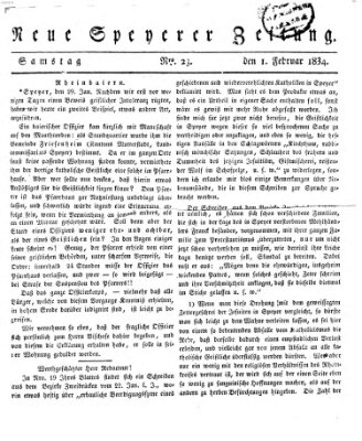 Neue Speyerer Zeitung Samstag 1. Februar 1834