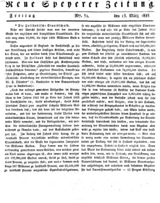 Neue Speyerer Zeitung Freitag 13. März 1835