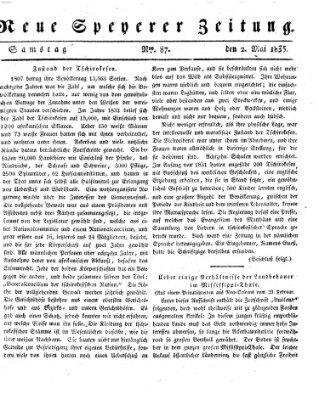Neue Speyerer Zeitung Samstag 2. Mai 1835