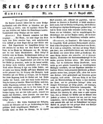 Neue Speyerer Zeitung Samstag 15. August 1835