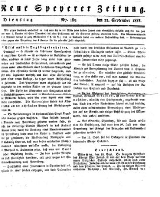 Neue Speyerer Zeitung Dienstag 22. September 1835
