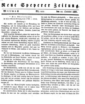 Neue Speyerer Zeitung Mittwoch 21. Oktober 1835