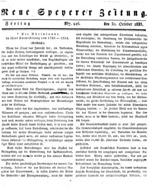Neue Speyerer Zeitung Freitag 30. Oktober 1835