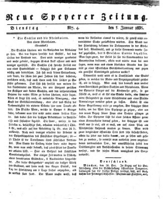 Neue Speyerer Zeitung Dienstag 5. Januar 1836