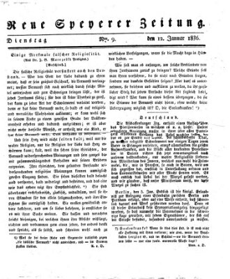 Neue Speyerer Zeitung Dienstag 12. Januar 1836