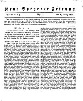 Neue Speyerer Zeitung Samstag 19. März 1836
