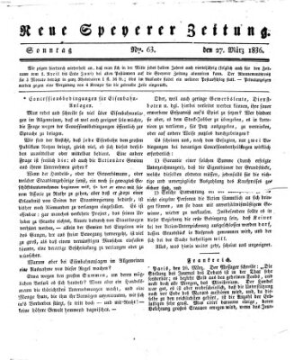 Neue Speyerer Zeitung Sonntag 27. März 1836