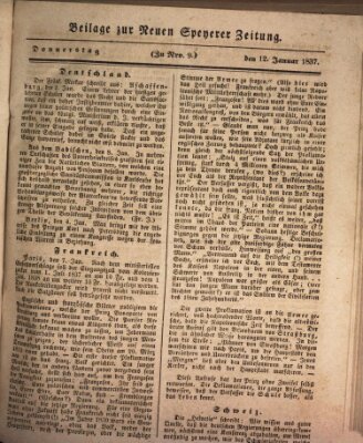 Neue Speyerer Zeitung Donnerstag 12. Januar 1837