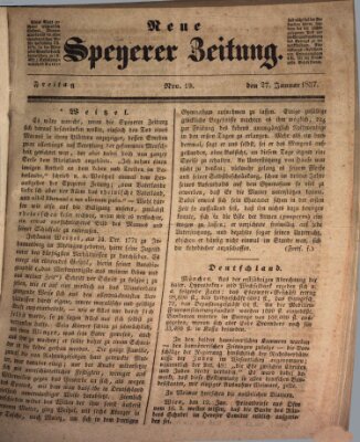 Neue Speyerer Zeitung Freitag 27. Januar 1837
