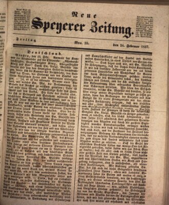 Neue Speyerer Zeitung Freitag 24. Februar 1837