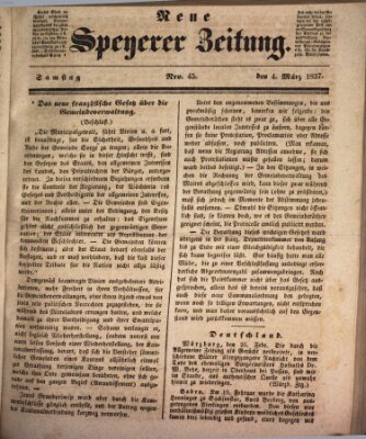 Neue Speyerer Zeitung Samstag 4. März 1837
