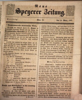 Neue Speyerer Zeitung Freitag 10. März 1837