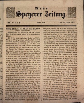 Neue Speyerer Zeitung Mittwoch 28. Juni 1837