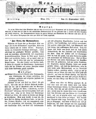 Neue Speyerer Zeitung Freitag 15. September 1837