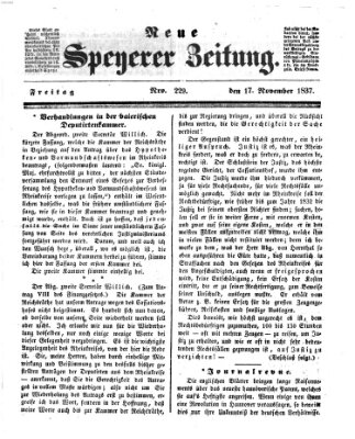 Neue Speyerer Zeitung Freitag 17. November 1837