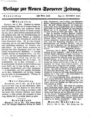 Neue Speyerer Zeitung Donnerstag 14. Dezember 1837