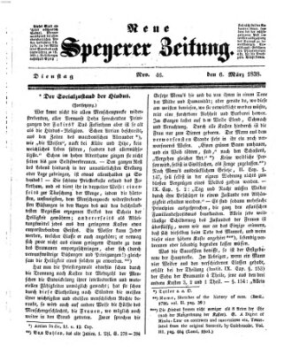 Neue Speyerer Zeitung Dienstag 6. März 1838