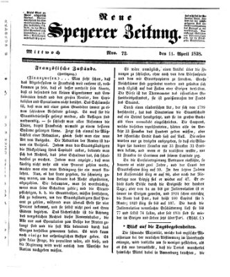Neue Speyerer Zeitung Mittwoch 11. April 1838