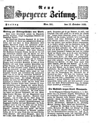 Neue Speyerer Zeitung Freitag 12. Oktober 1838