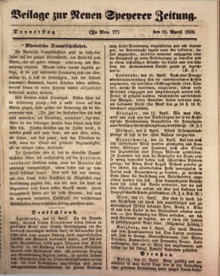 Neue Speyerer Zeitung Donnerstag 18. April 1839