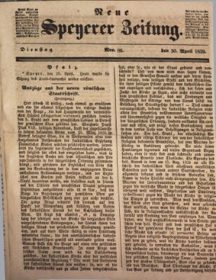 Neue Speyerer Zeitung Dienstag 30. April 1839