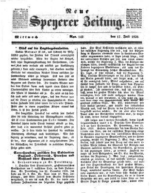 Neue Speyerer Zeitung Mittwoch 17. Juli 1839
