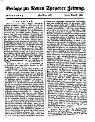 Neue Speyerer Zeitung Donnerstag 8. August 1839