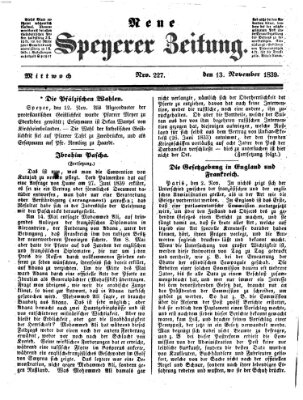 Neue Speyerer Zeitung Mittwoch 13. November 1839
