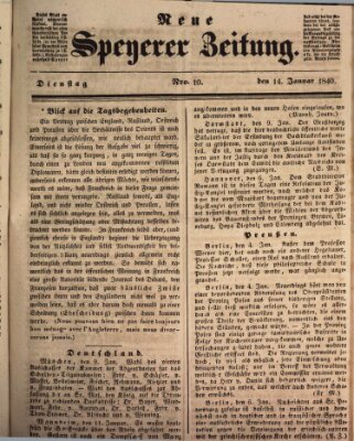 Neue Speyerer Zeitung Dienstag 14. Januar 1840