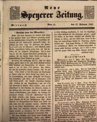 Neue Speyerer Zeitung Mittwoch 12. Februar 1840