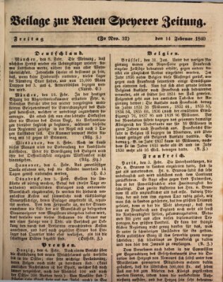 Neue Speyerer Zeitung Freitag 14. Februar 1840