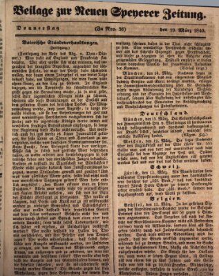 Neue Speyerer Zeitung Donnerstag 19. März 1840