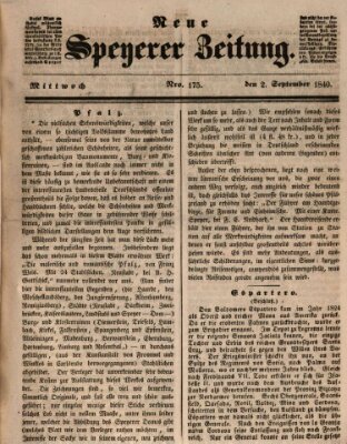 Neue Speyerer Zeitung Mittwoch 2. September 1840