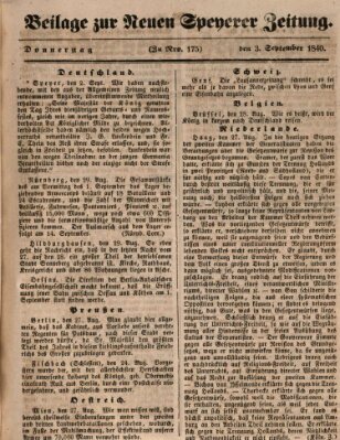 Neue Speyerer Zeitung Donnerstag 3. September 1840