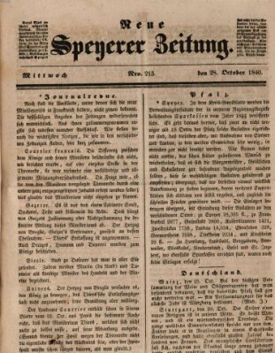 Neue Speyerer Zeitung Mittwoch 28. Oktober 1840