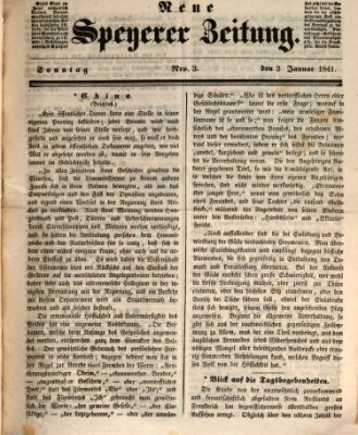 Neue Speyerer Zeitung Sonntag 3. Januar 1841
