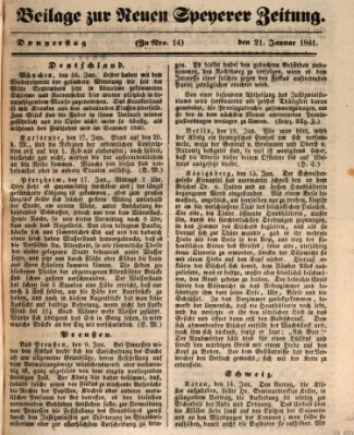 Neue Speyerer Zeitung Donnerstag 21. Januar 1841