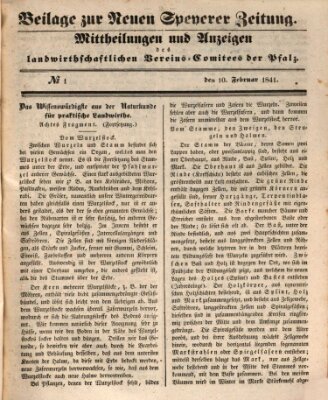 Neue Speyerer Zeitung Mittwoch 10. Februar 1841
