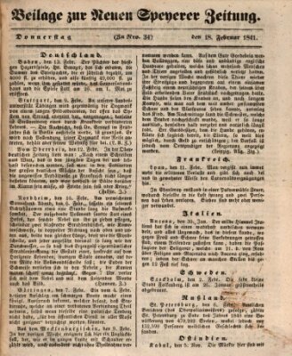 Neue Speyerer Zeitung Donnerstag 18. Februar 1841