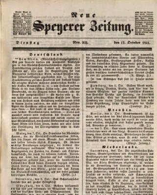 Neue Speyerer Zeitung Dienstag 12. Oktober 1841